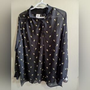 CABI Sheer Black Embroidered Floral Blouse Sz M Romantic Dark Angel Fairy Date